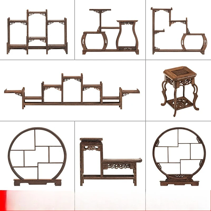 Wooden purple clay pot shelf Solid wood shelf Ornament Duobao Pavilion Dessert rack Chinese display rack