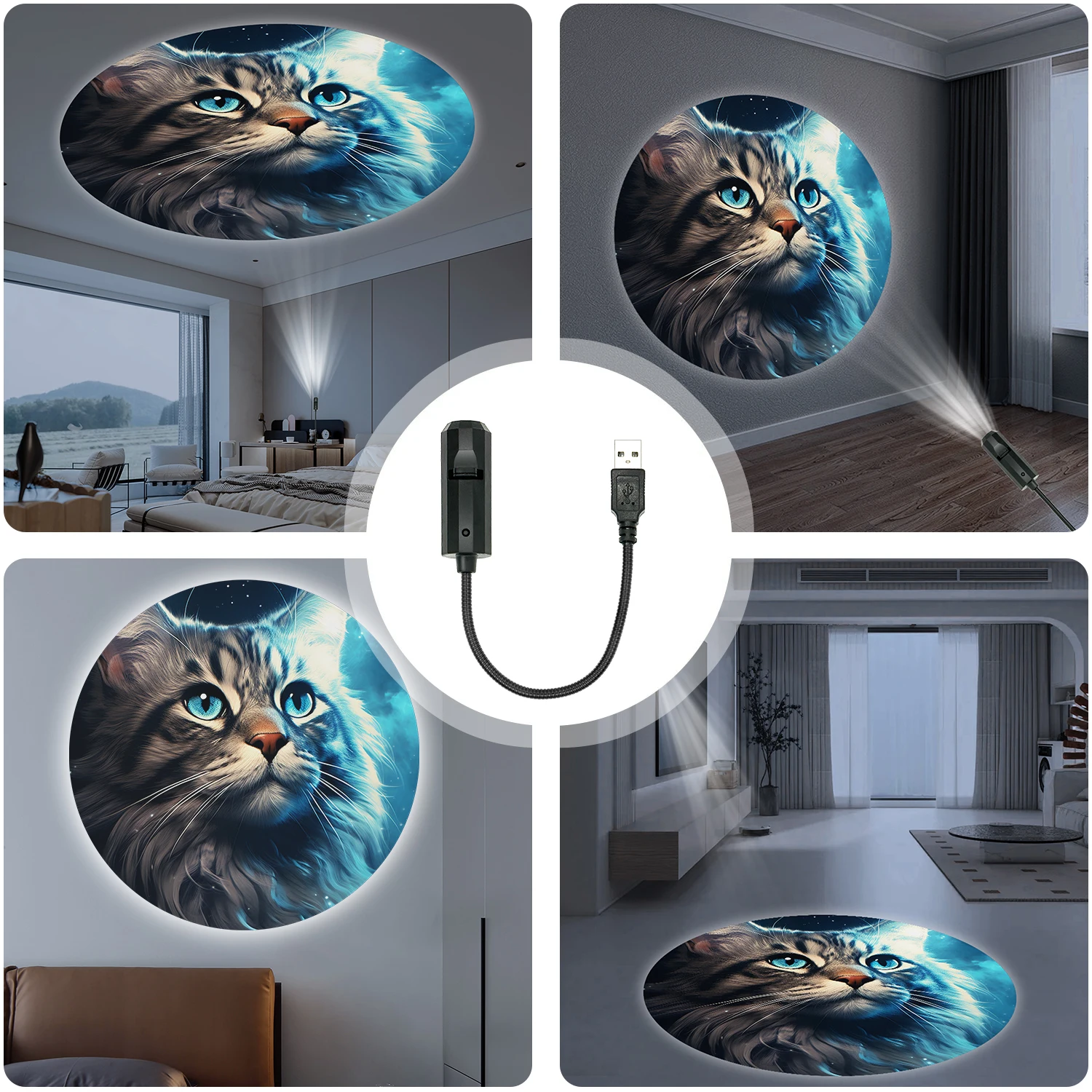 Cat projector lamp, pet pattern projector, fashionable and creative design, 360% rotatable adjustable LED light, USB night light