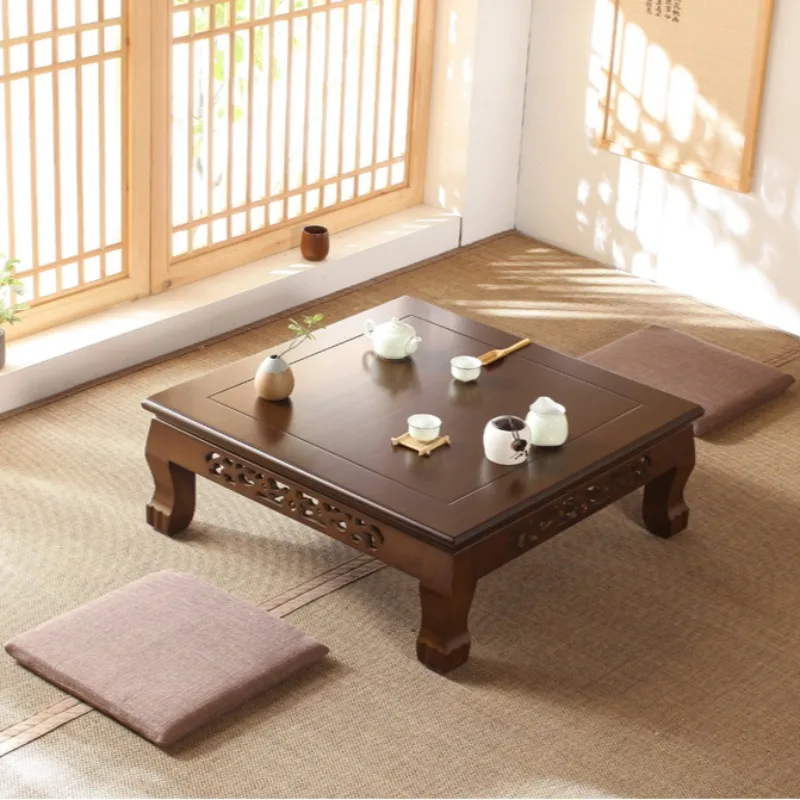 Mesa de estudo clássica chinesa, suporte tatami de madeira maciça, mesa de chá japonesa, mesa de janela saliente, mesa de madeira artesanal