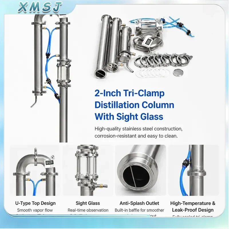 Stainless Steel Distilling Column 1.5 Inch 2 Inch Distillery Equipment For Home Brewing Wine Making Alcohol Still