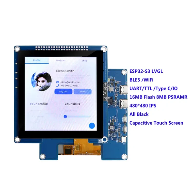 4 Inch Development Board Smart Display ESP32 S3 480*480 LVGL WIFI&Bluetooth LCD Graphic Display TFT Screen Module With Touch
