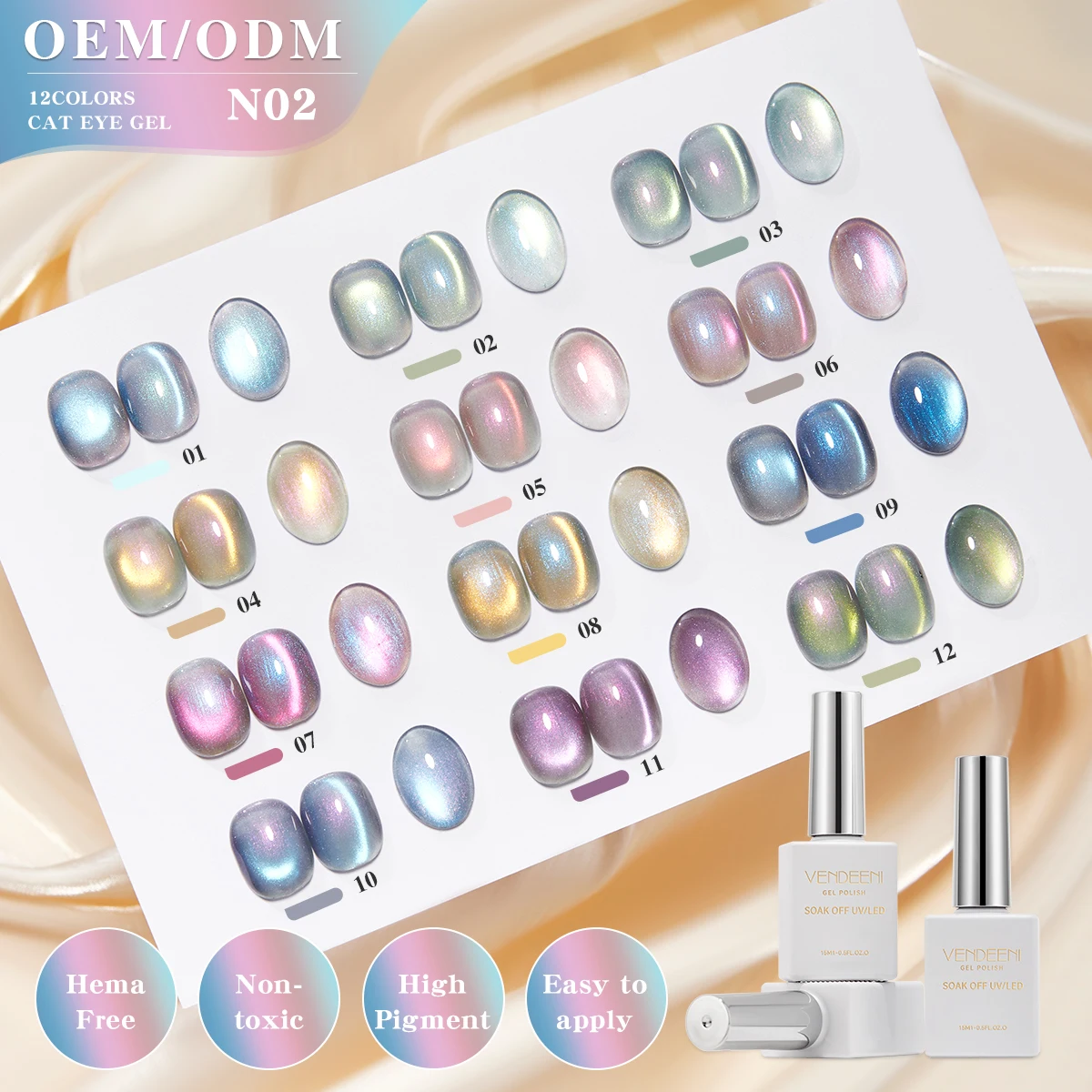

Vendeeni 12Color Cat Eye Gel Factory Magnetic Nail Gel Polish OEM/ODM 15ml Sparkling Dreamy Aurora Cat Eye Nail Gel Polish