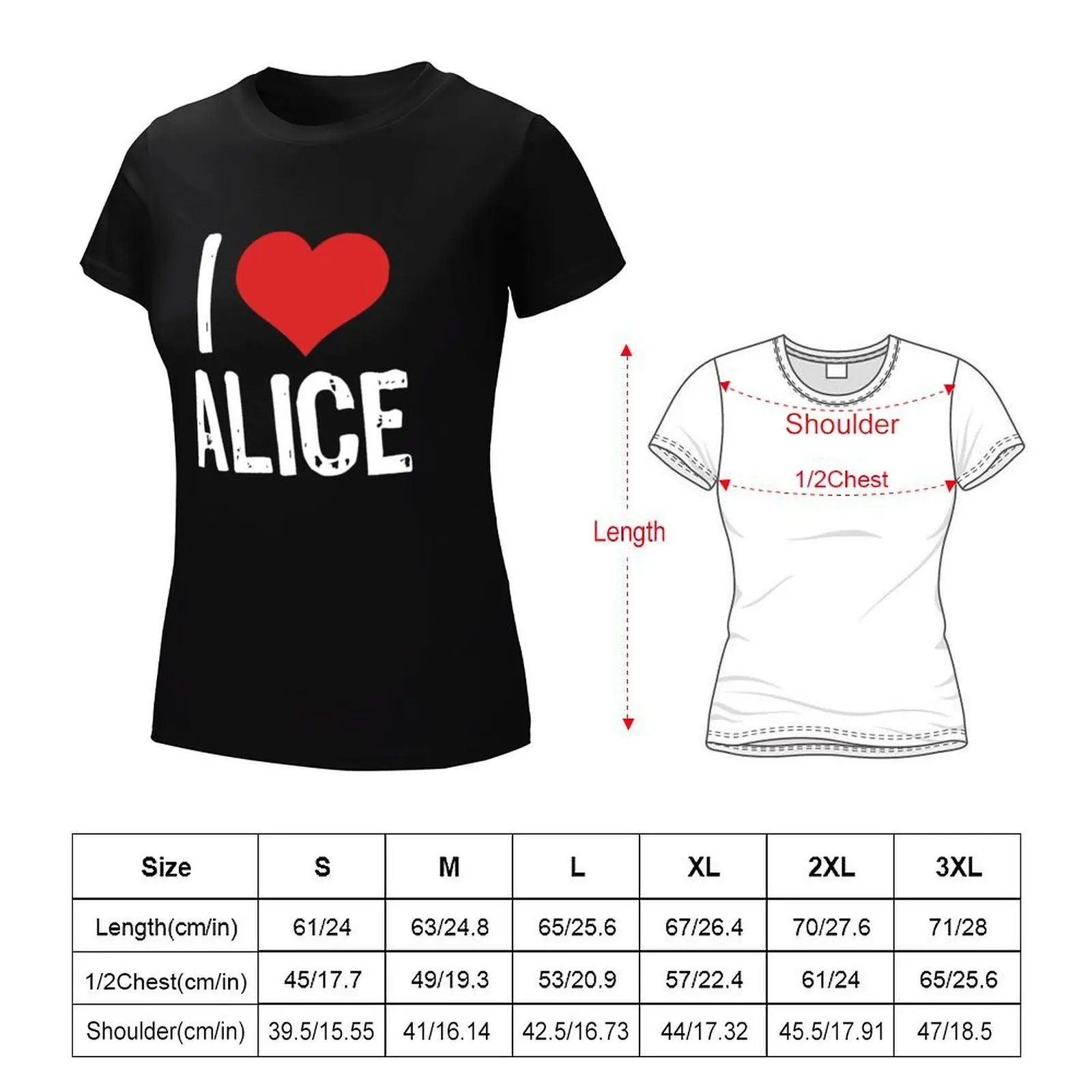 Mulheres Eu Amo Alice T-Shirt, Roupas Fofas, Sublime, Esportes Fãs Top, Mulheres