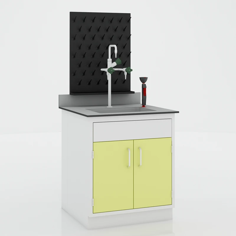 

School laboratory furniture, physics workbench with sink and drip rack