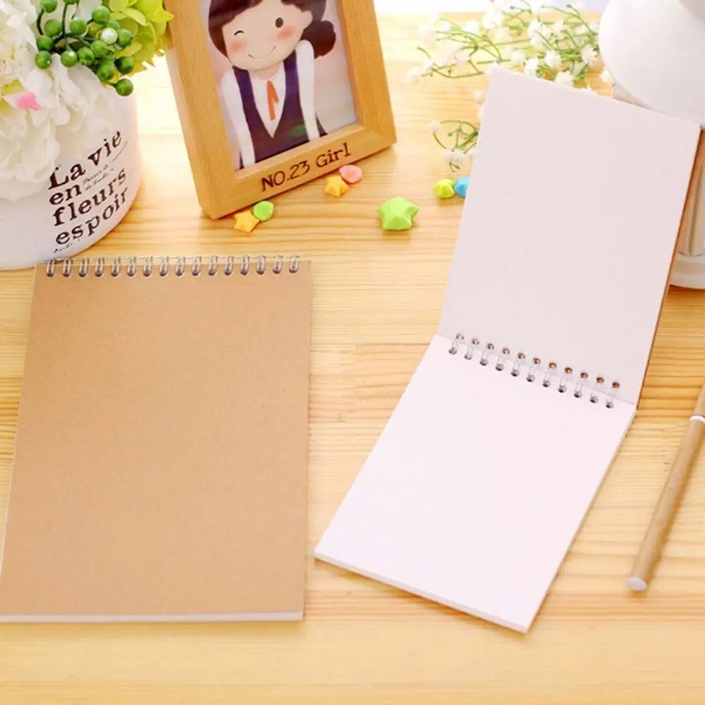 Students Kids Pencil Drawing School Supplies Spiral Coil Kraft Paper Cover Notebook Sketchbook Notepad Inner Blank