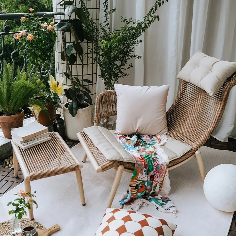 Balcony lounge chair, rocking rattan three-piece outdoor tea table and chair combination, coffee table balcony sofa chair