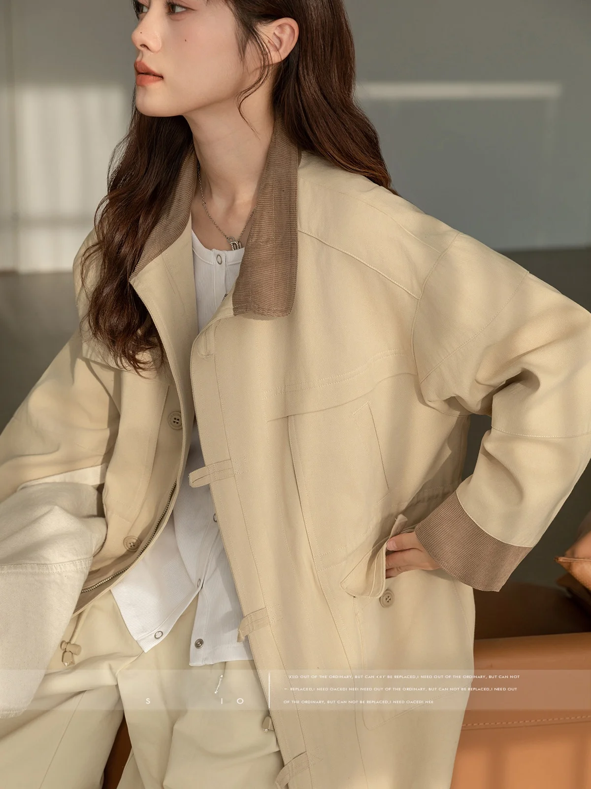 

Винтажное пальто MoZao цвета хаки в рабочем стиле с воротником, модное женское пальто на пуговицах с длинными рукавами, свободного кроя, весна 2026