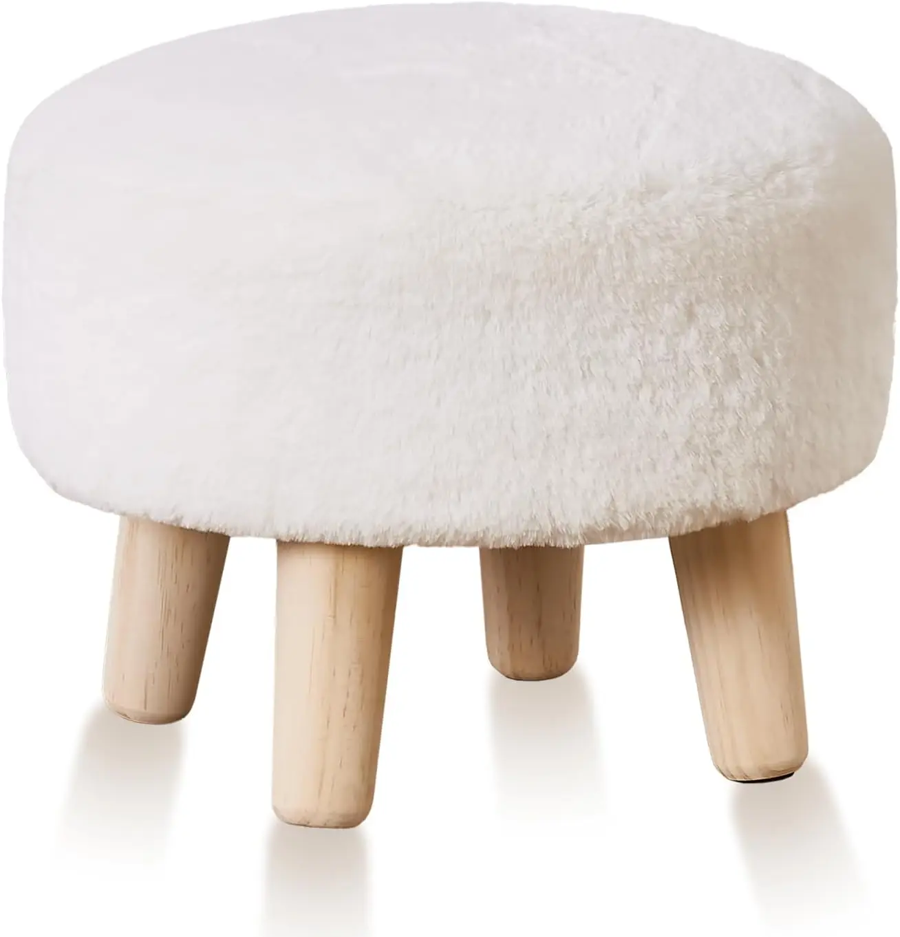 Round Footstool Ottoman Rabbit Wool Mushroom Stool Solid Wood Stool Small Upholstered Ottoman Shoe Changing Foot Stool