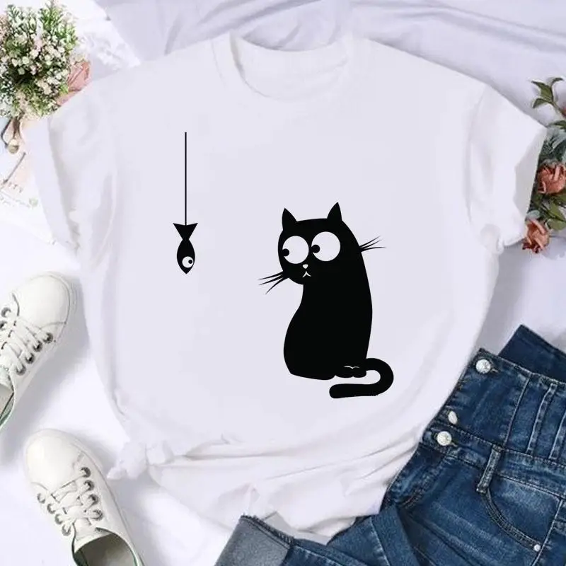 Women Print Cat Lovely Pet Animal Cute T Shirt Fashion Summer Female Casual Top Short Sleeve Tshirts Cartoon Graphic Tee T-Shirt