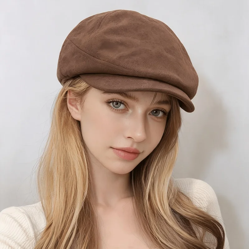 Retro Versatile Multicolor Forward Cap Women'S Autumn Velvet Cloth Reversible Beret Face Vintage Temperament Newsboy Hat