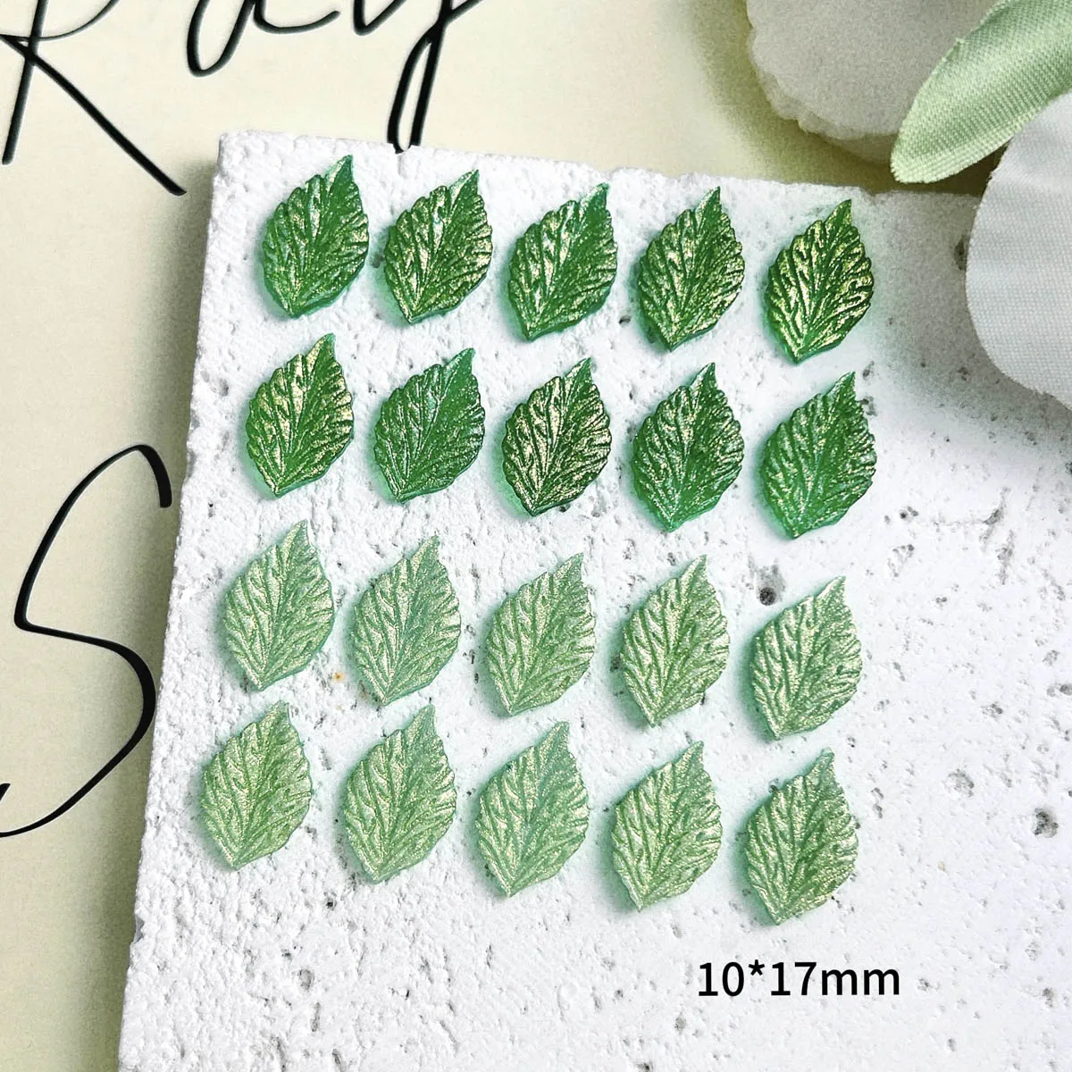 20PCS Simulated Luminous Green Leaf Nail Art Decorations 3D Minimalist Summer Fresh Resin Leaves Nail Charms for DIY Manicure