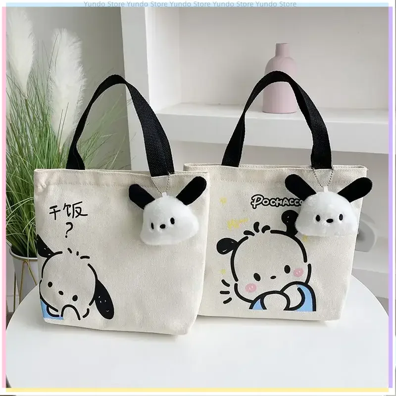 New Sanrio Canvas Bag for Women 2024 Large Capacity Simple Small Cloth Bag Commuting Fashion Bag Pochacco Mini Handbag Gift