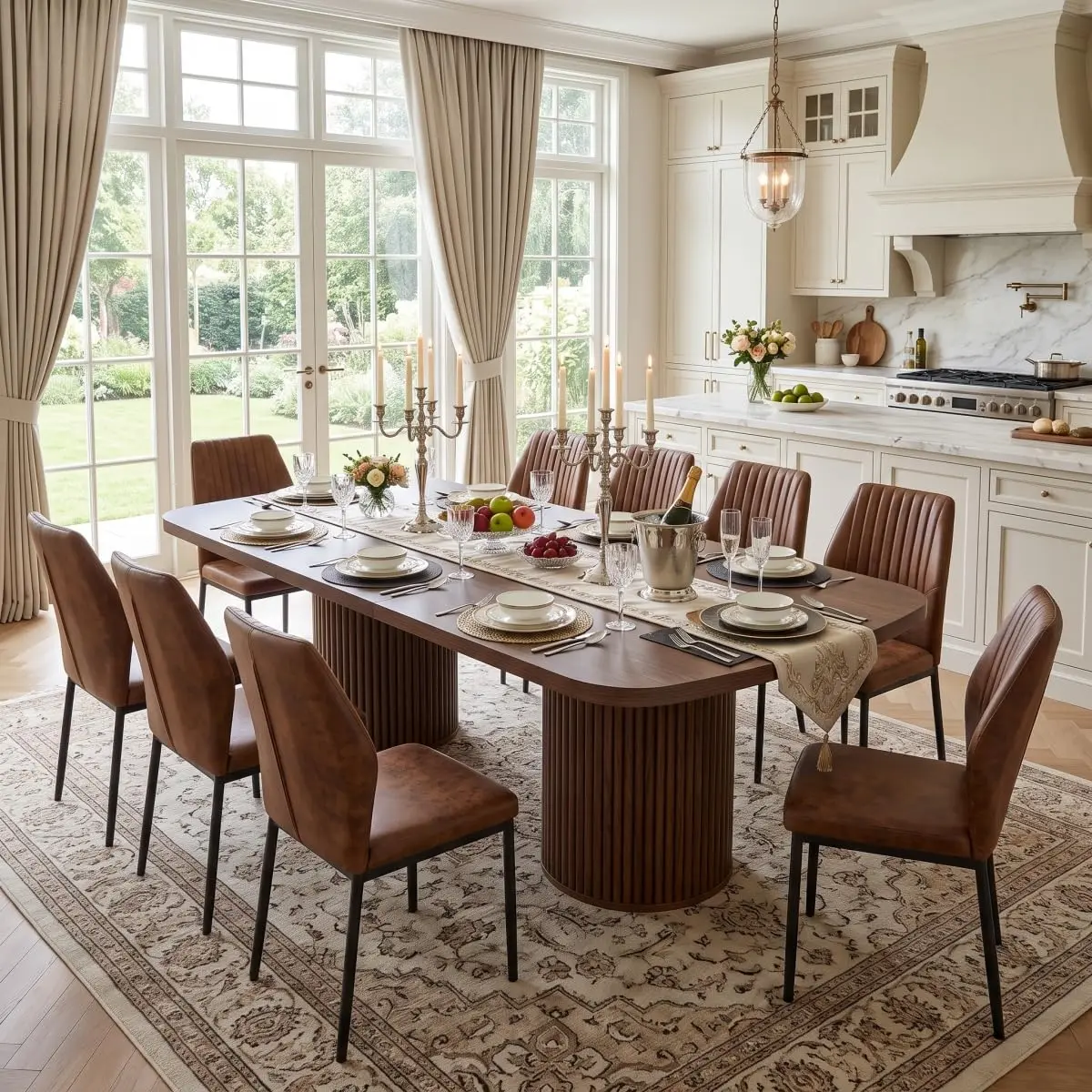 79" Dining Table Set for 10,Large Rectangular Kitchen Table Set for 10 with Cushioned Chairs,Modern Mid-Century Wood Dining Room