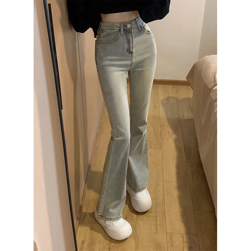 

Retro American Flared Jeans Women's Slim High Waist Yellow Mud Bootcut Pants Spring New Sle Faion Ladies' Denim Jeans