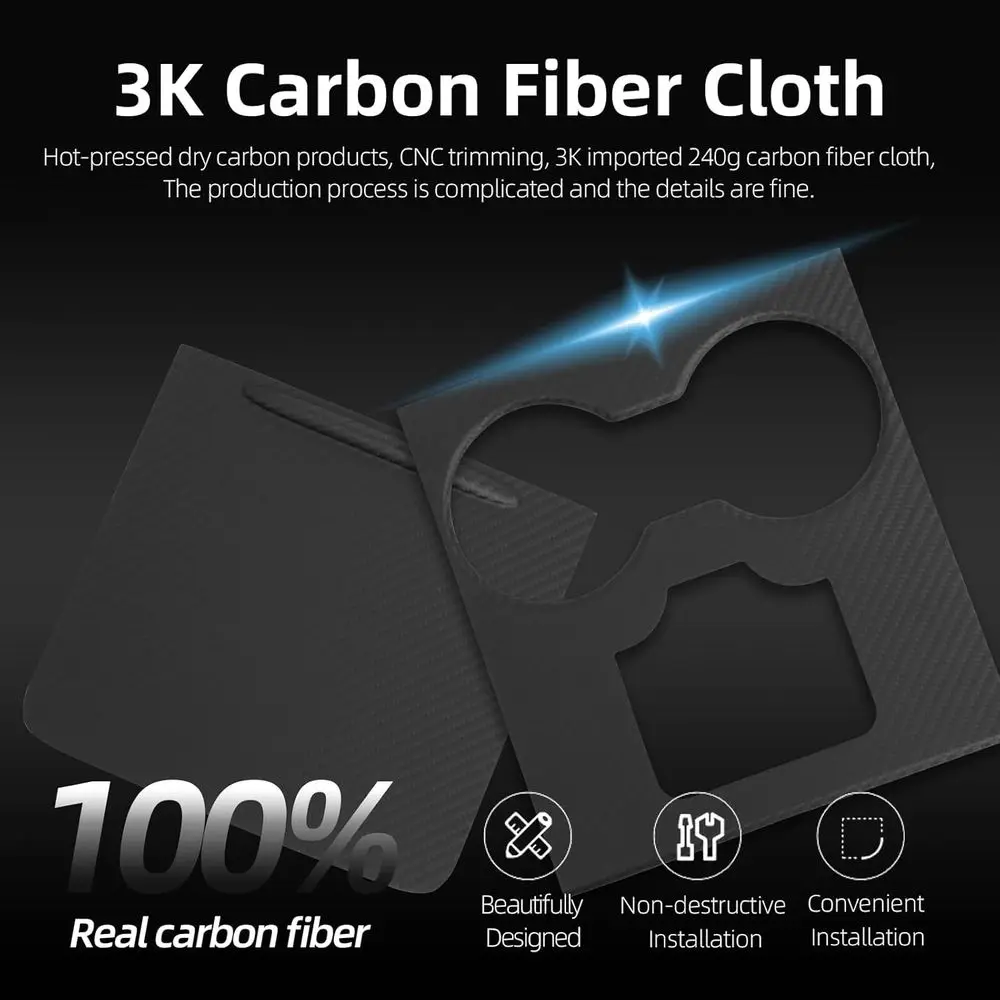 Center Console Wrap Compatible with Tesla Model 3 Model Y 3K Real Carbon Fiber Console Cover Interior Decoration Wrap Kit 2PCS A