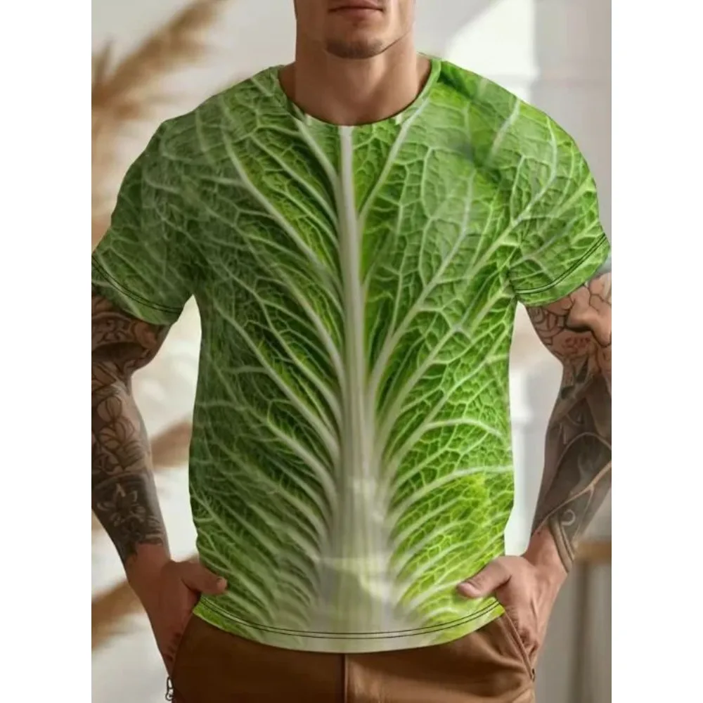 3D Vegetable Cabbage Broccoli Full Print Men T-Shirt Funny Realistic Plant Pattern Casual Novelty Short Sleeve Tee