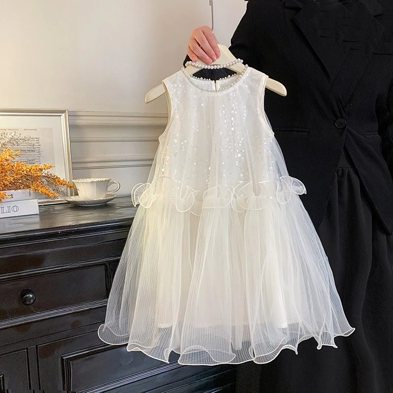 Princess dress 2026 new girls clothes summer foreign style beautiful sequined mesh