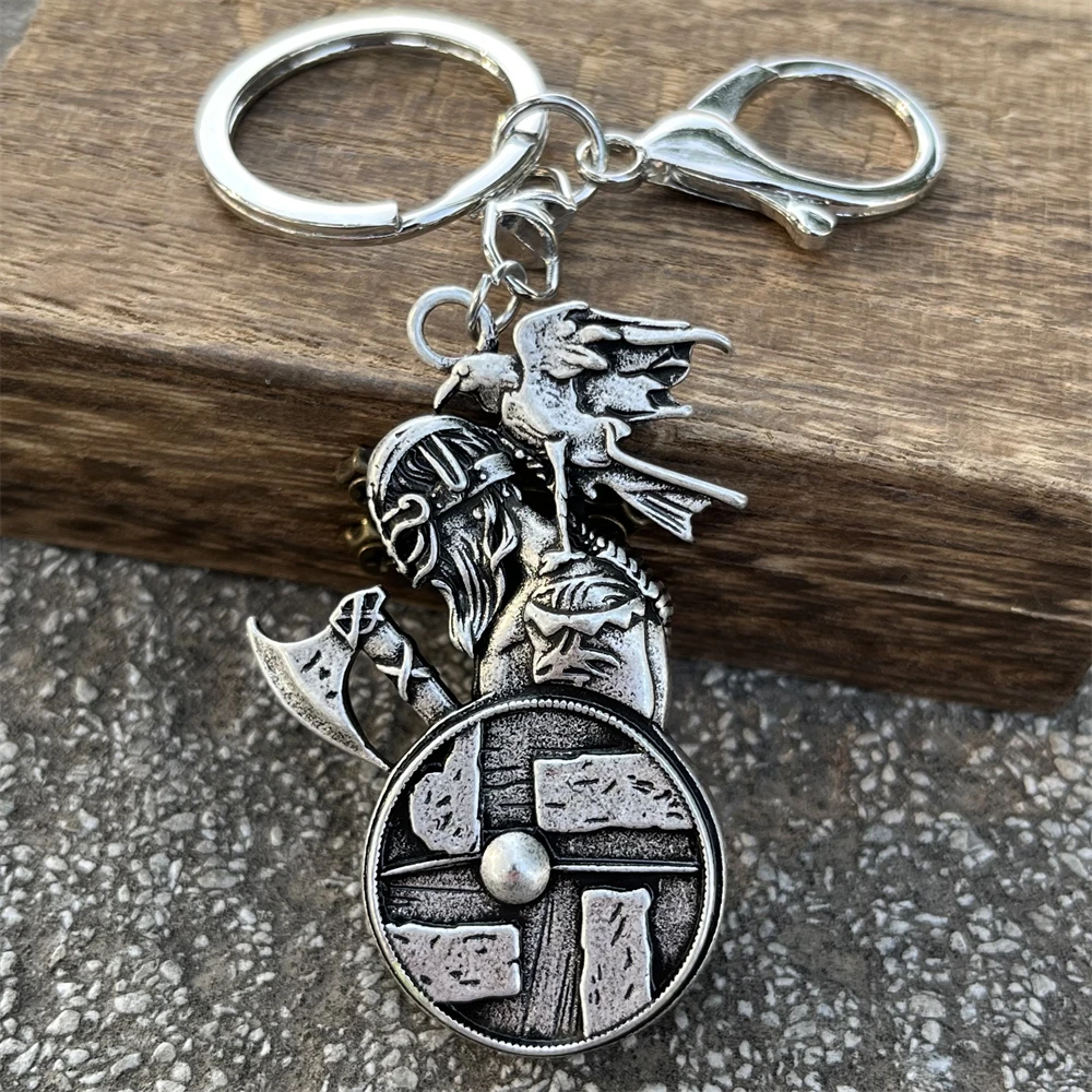 Nostalgia Sanity Odin Axe And Shield Crow Raven Viking Backpack Keychain Clasp For Key Bag Jewelry Gifts