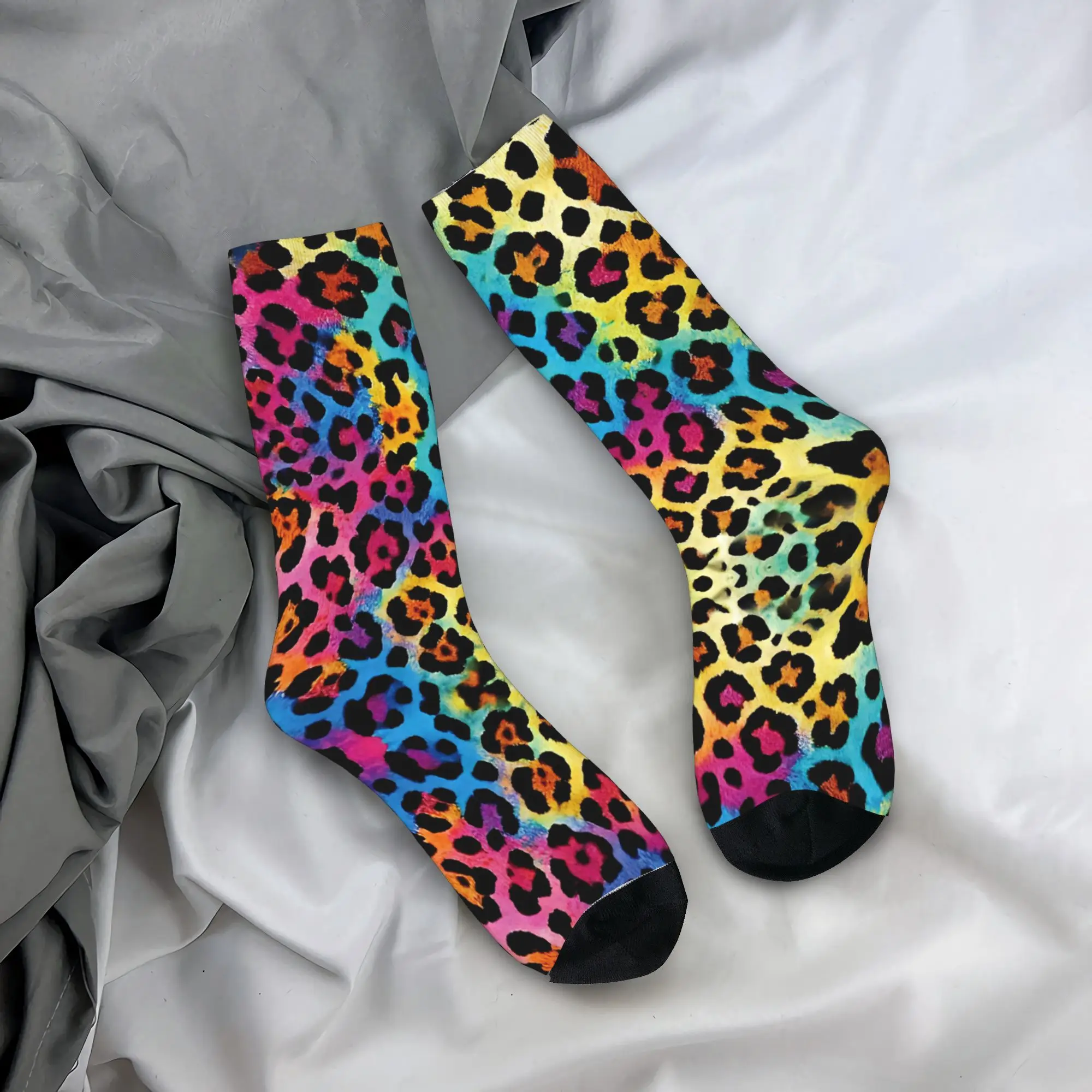 Psychedelic 80s Leopard Stockings Abstract Art  Graphic Elegant Socks Autumn Non Slip Socks Women Men Running High Quality Socks