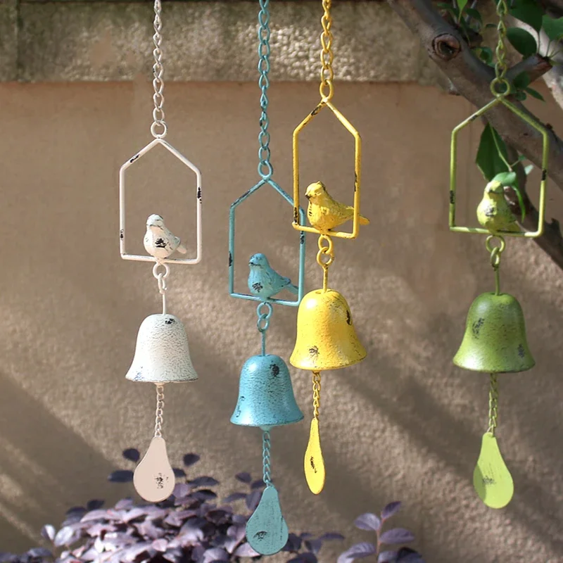 American Retro Aeolian Bells Iron Do Old Vintage Wind Chimes, Courtyard Birds Hangings Ornaments, Balcony Scenery Garden Decor