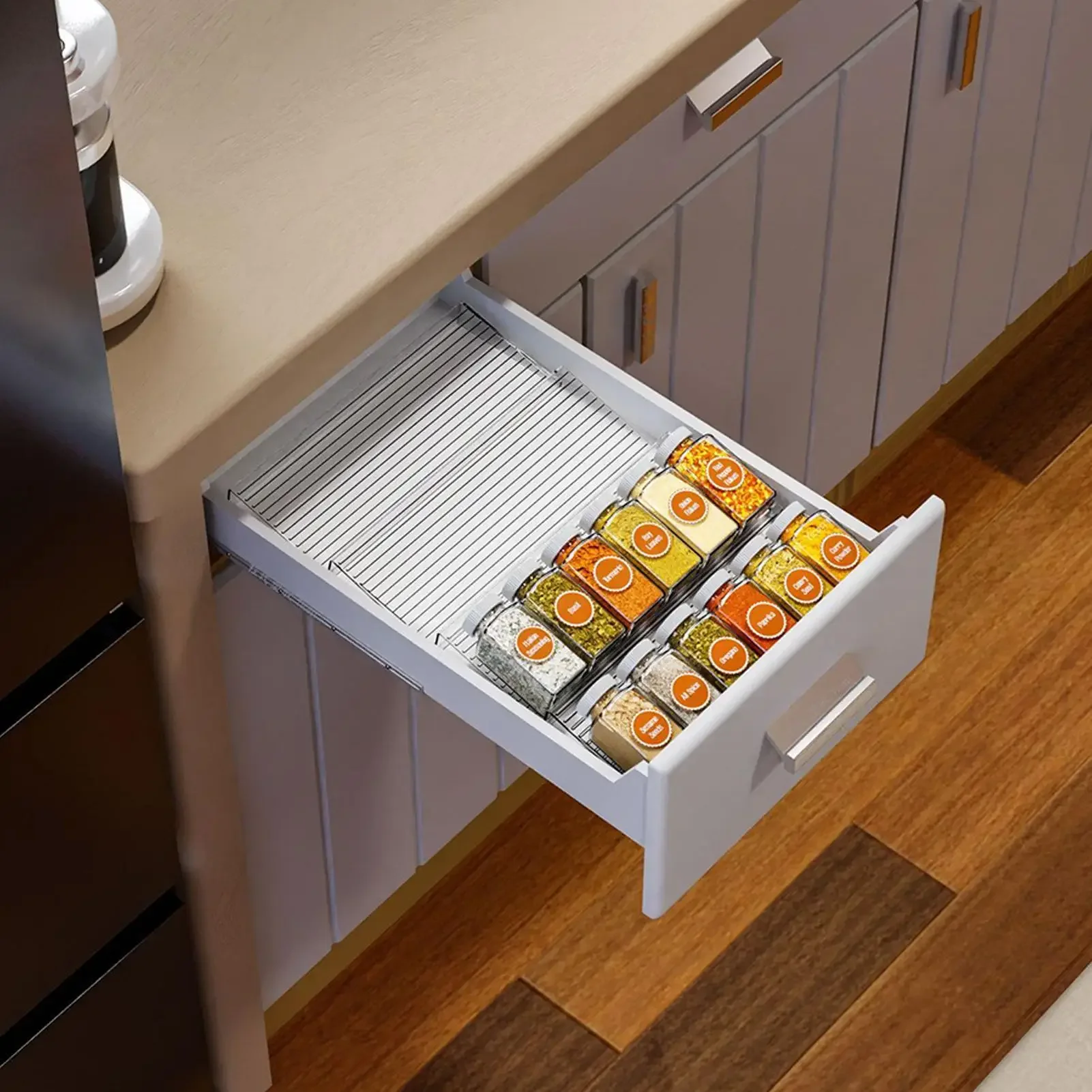 4 Pieces Kitchen Drawer Seasoning Organizer Drawer Seasoning Rack Organization Space-saving Cooking Condiment Tray for Counter