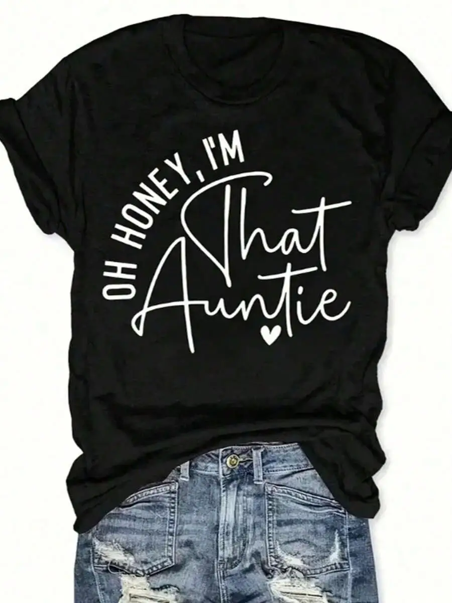 This Lady, My Dear, I Am The Aunt Pattern Women s Casual Short Sleeve Crew Neck T-Shirts