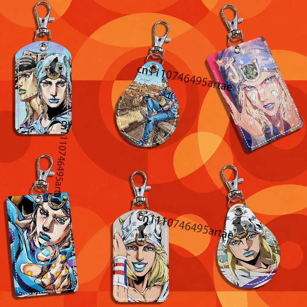 Johnny Joestar J-Jojo Card Case Leather Card Holder Keychain Key Ring Transportation Card Case