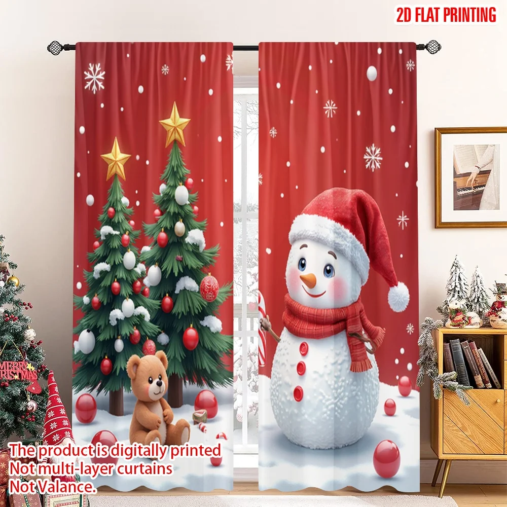 

2pcs 2D flat printing Merry Christmas Popular Curtain Christmas Tree Snowman Teddy Bear Polyester Fabric Without Electricity 0