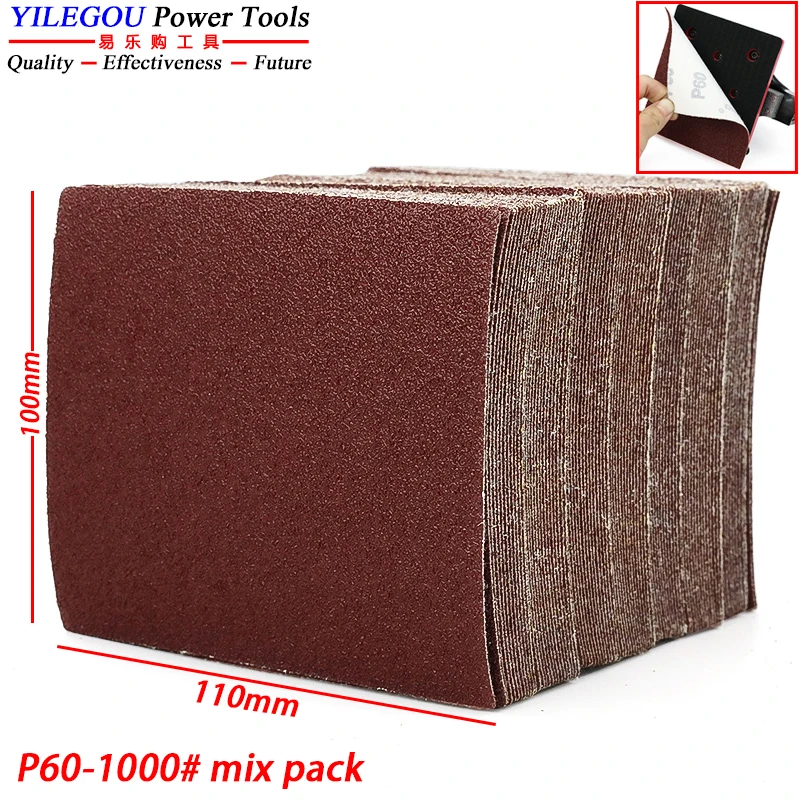 20 Pcs Abrasive Paper 110x100mm Sanding Paper. 110 * 100mm Flocking Sand Paper For Woodworking Pneumatic Polisher. Grit 60-1000.