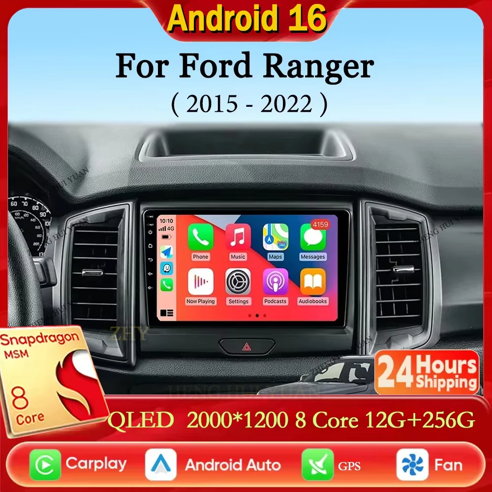 Android 16 Car Radio Stereo QLED Screen For Ford Ranger 2015 2016 2017 2018 2019-2022 GPS Multimedia Carplay Autoradio Head Unit