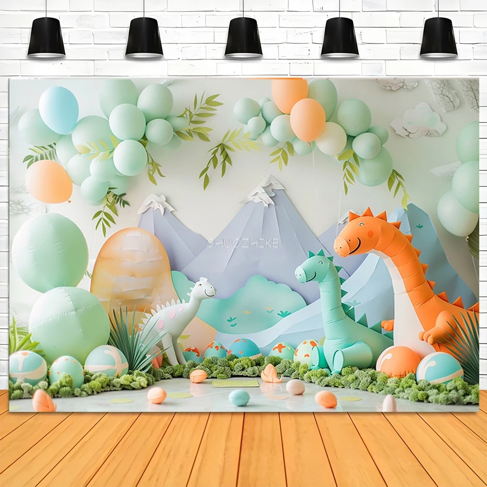 

Dinosaur Theme Birthday Party Decorated Photography Backdrops Props Dream Balloons Arch Newborn Easter Day Background KL-05