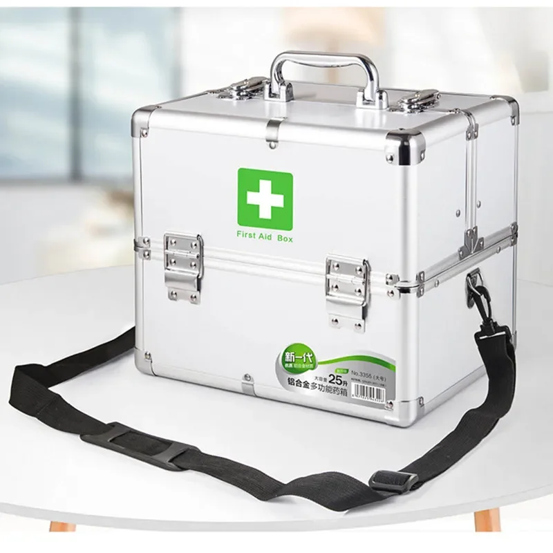 Portable double open medicine chest suitcase aluminum alloy ABS with lock 3 layer family safety protection first aid storage box