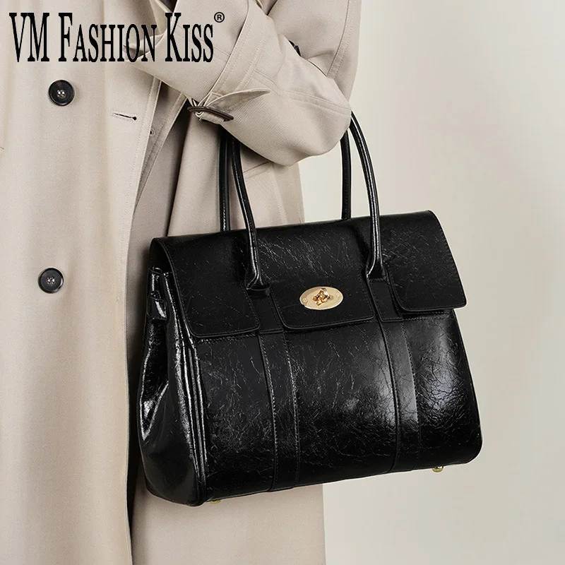 VM FASHION KISS Trends Palm Lines Cowhide Women's Bag Retro Shoulder Bag Designer Top-Handle Bags Purses And Handbags Luxury