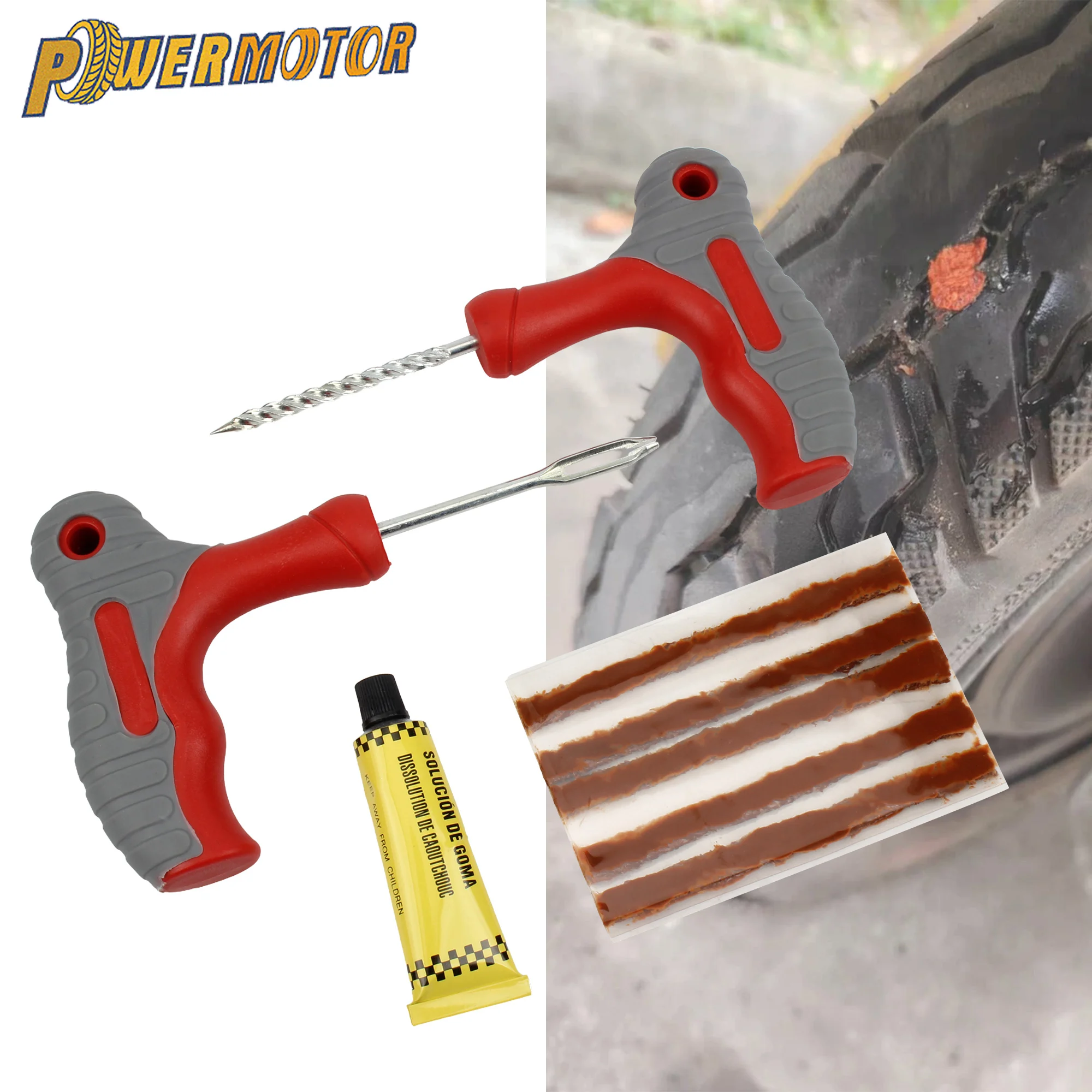 

Motorcycle Tire Repair Tools Kit with Rubber Strips Tubeless Tire Repair Puncture Studding Plug For Car Scooters Motorbike