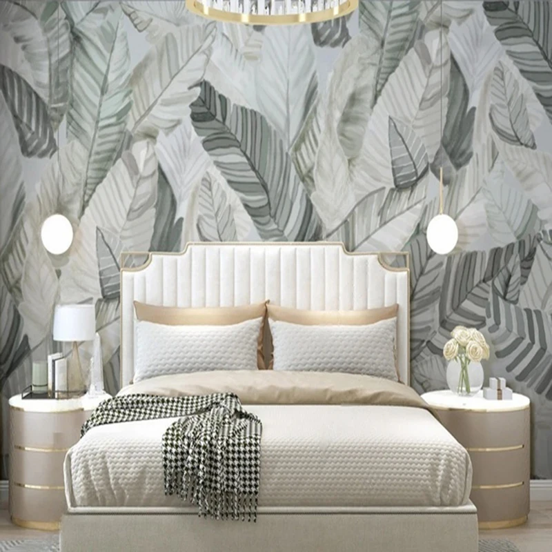 MU8535 Mural Wallpaper Nordic Leaf With Feathery Lines Oil Painting Flower Pattern Home Decor Wall Photo Papel De Parede 3D