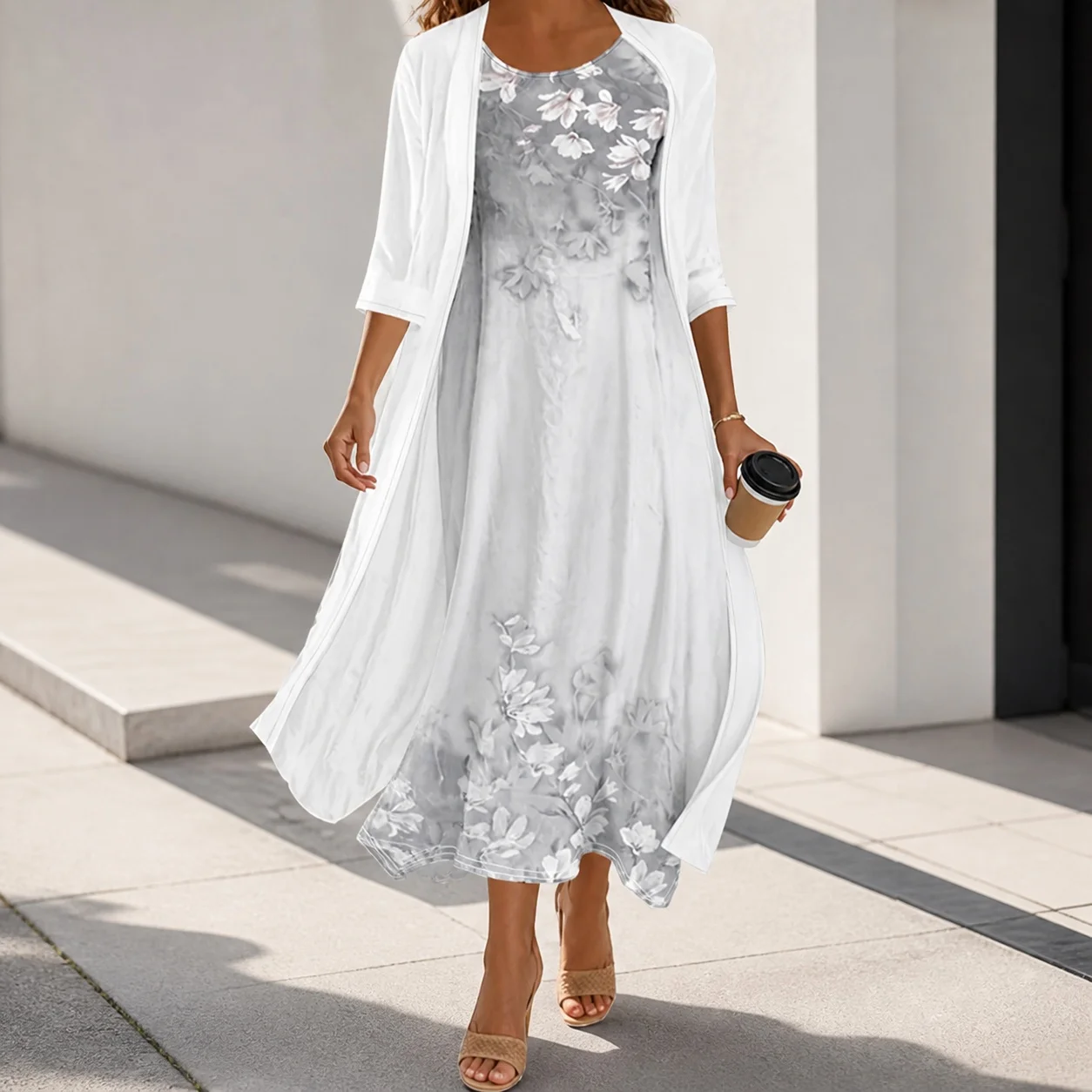 Printed Two Set Skirt Loose Fit Commuter Chic with Printed Design Midi Length Regular Sleeve Pencil Skirt Elegant Women Sets