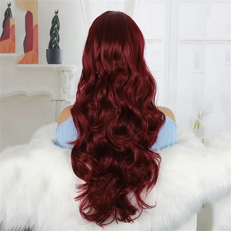 Perruque Lace Front Wig Body Wave sans colle bordeaux pour femmes noires, douce et longue, préplumée, cheveux de bébé, densité 180, 26 po, 03/3