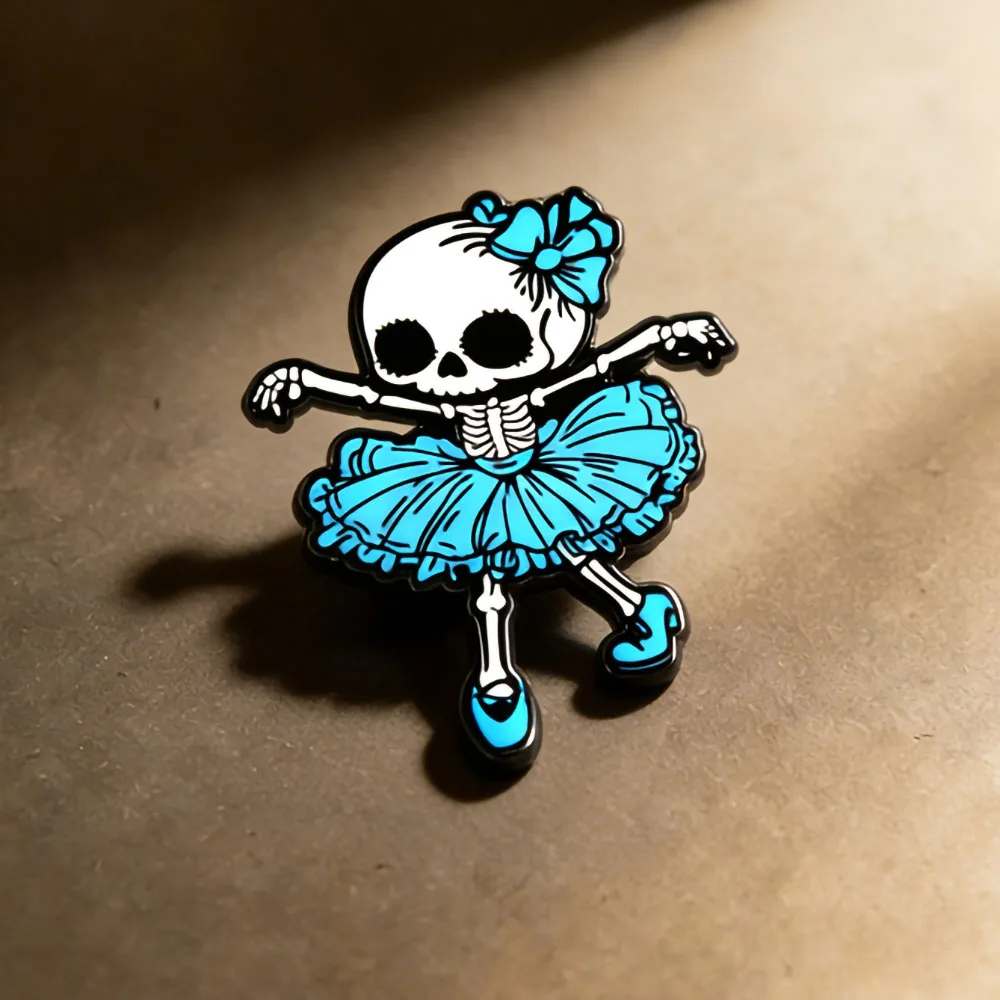 Cute Gothic Blue Skeleton Ballerina Enamel Brooch Halloween Theme Spooky Cute Ballet Pin Backpack Hat Accessory Friend Art Gift