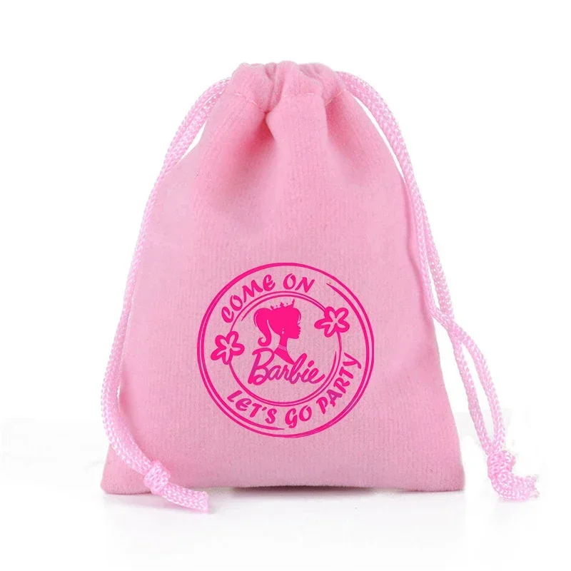 Barbied Drawstring Pocket Pink Plush Soft Storage Bags Gift Pouch Cartoon Anime Movie Kids Fashion Birthday Party Favor Cute Bag