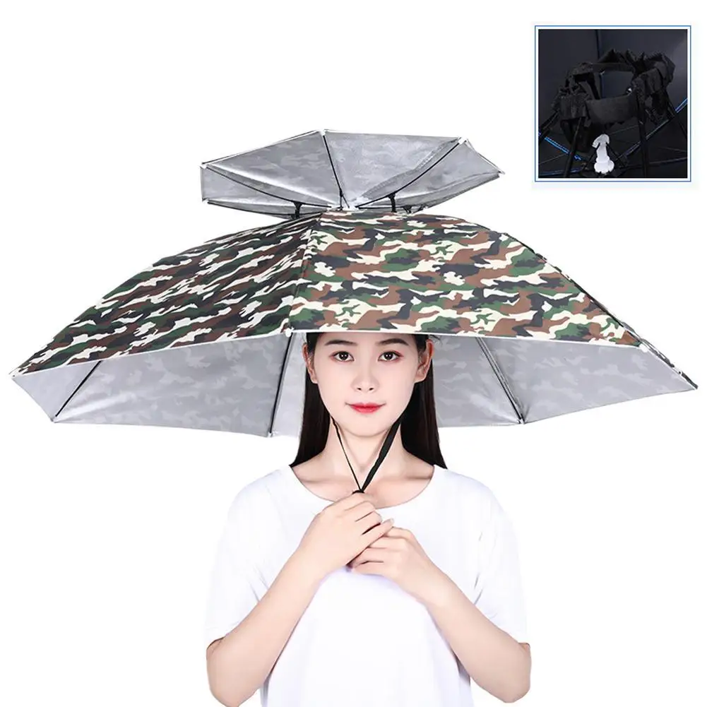 34cm/13in Portable Rain Umbrella Hat Foldable Outdoor Fishing Sunshade Waterproof Fishing Camping Headwear Cap Beach Head Hats