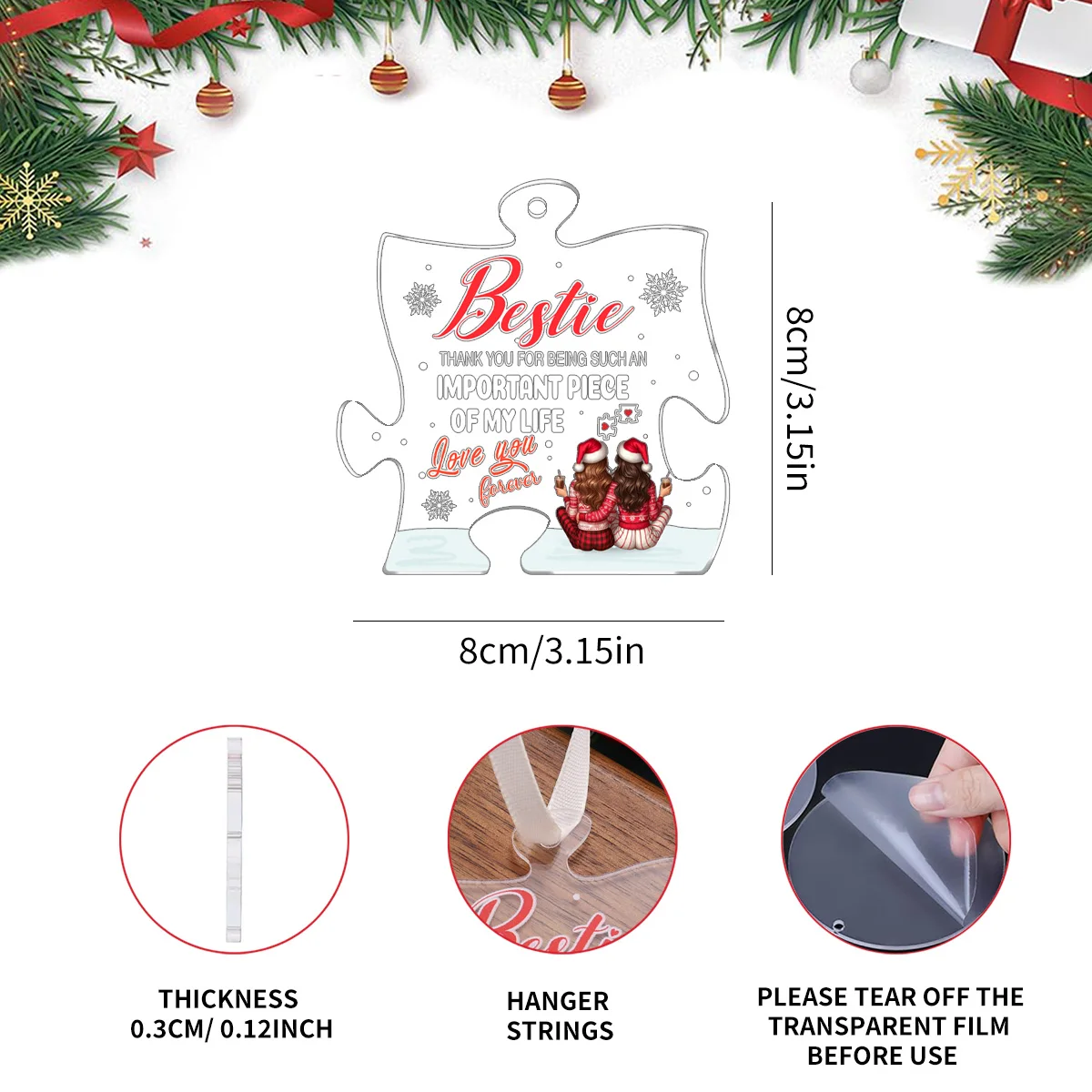 1 قطعة عيد الميلاد الإبداعية الديكور الكريستال الاكريليك لغز الحلي الفن قلادة للمنزل سيارة حفلة عيد الميلاد شجرة تزيين 2026 السنة الجديدة #3