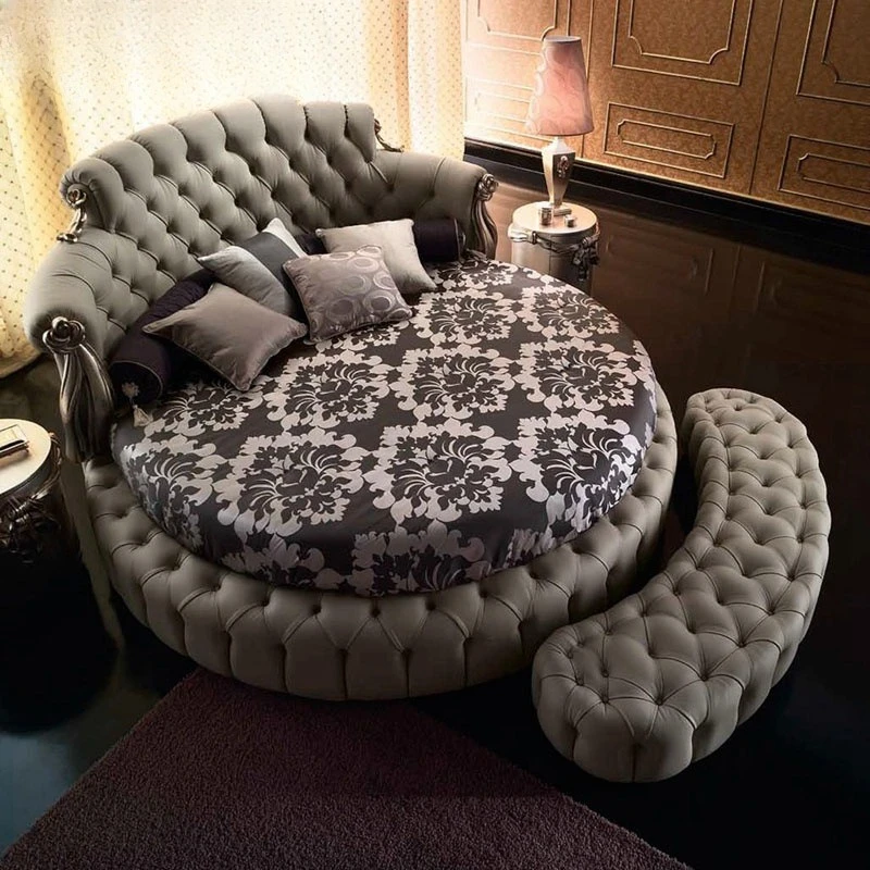 

Leather Round Bed Double Bed Master Bedroom Couple European Princess Modern Simple Cowhide Queen Bed