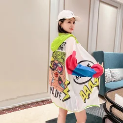 2026 Spring/Summer New Sun Protection Clothing for Women Mid length Letter Printed Loose Korean Version Hooded Coat Female