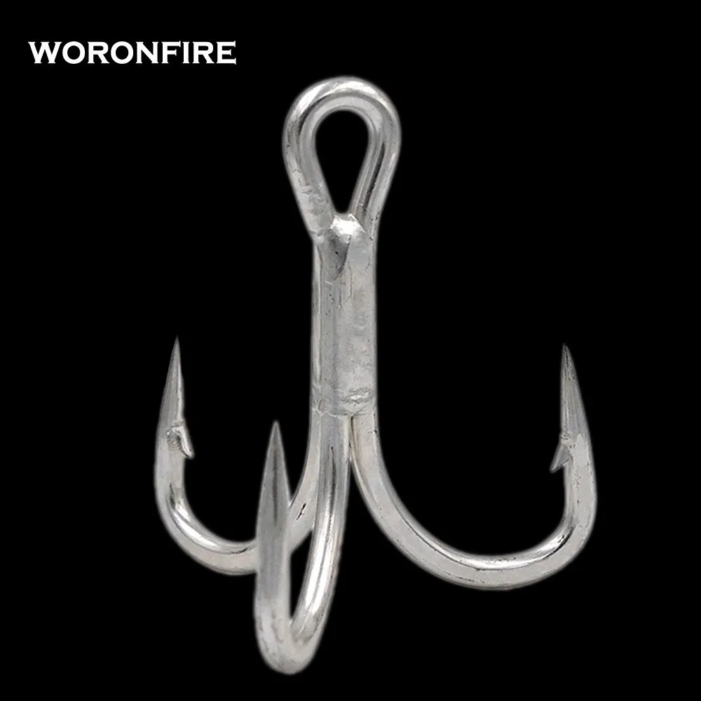 10pcs/lot Thicker Treble Hook Strong Pull 3/0# 2/0# 1/0# High Carbon Steel Round Folded Triple Fishing Hooks For Big Fish