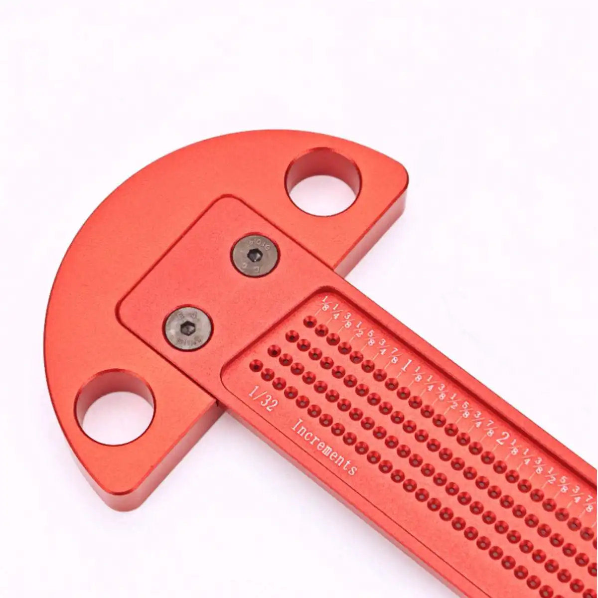 Penggaris aluminium Aloi persegi T, Woodworking selesai 1/32 inci 1MM lubang presisi jarak sudut kanan pengukur