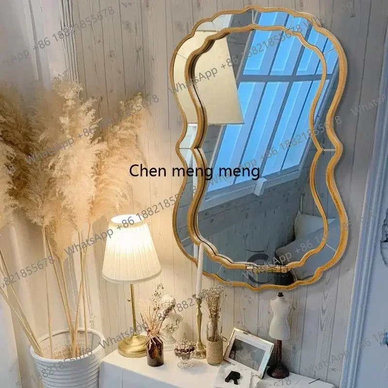 French Style Light Luxury Vanity Mirror Desktop Bedroom Makeup Wall-Mounted Bathroom Wall-Mounted Bathroom Mirror