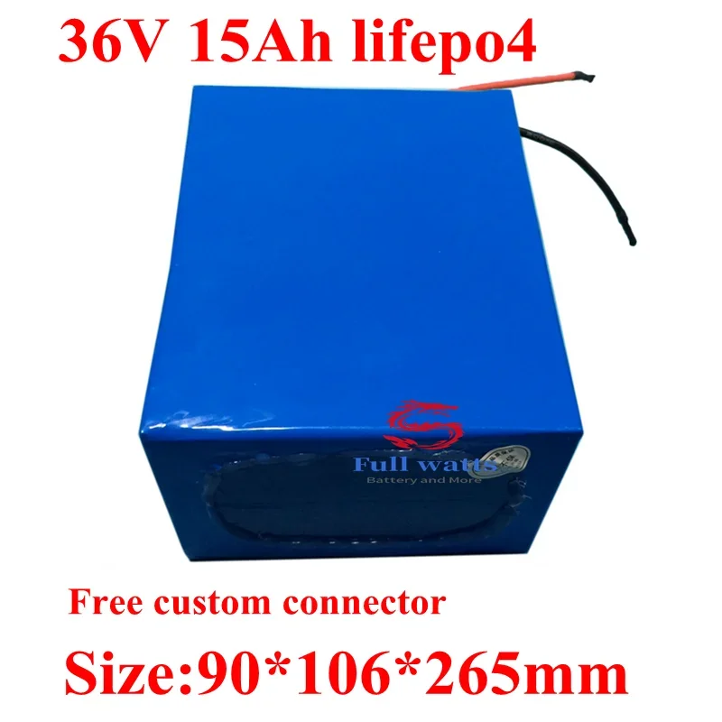 customize lithium 36v 15ah lifepo4 rechargeable battery BMS 12S for 350W 500w go cart scooter bike + 2A charger