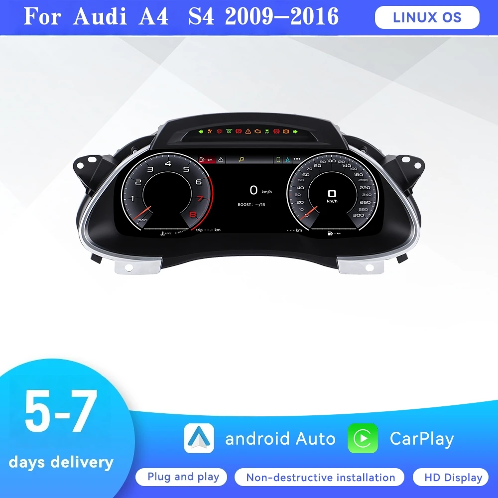 

12,3-дюймовый экран, цифровая панель приборной панели, виртуальная приборная панель, ЖК-дисплей CockPit для Audi A4 A4L S4 2009 2010-2016 Спидометр