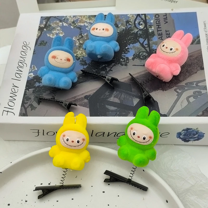 5Pcs New Hair Clips 3D Labubu Spring Hair Clips Cartoon Plush Hairpins DIY Duckbill Clip Headwear Children's Hair Accessories