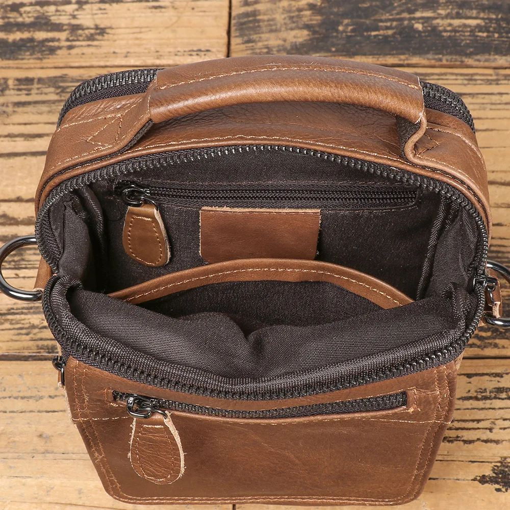 Vintage Men's Leather Crossbody Bag - Genuine Top Grain Cowhide Waist Fanny Pack, Handcrafted Retro Shoulder Phone Pouch